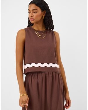 Accessorize Cotton Ric Rac Sleeveless Top - Brown