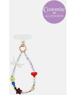 Accessorize Slogan Beaded Wrist Phone Strap - White