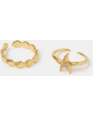 Accessorize 2-Pack 14Ct-Plated Starfish & Shell Rings - Brown