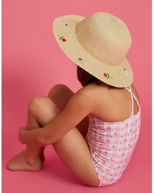 Accessorize Toddler'S Girls Strawberry Embroidered Straw Hat - Pink