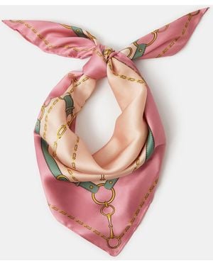 Accessorize Chain Print Square Satin Scarf - Pink