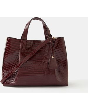 Accessorize Faux Croc Skin Patent Tote Bag - Brown