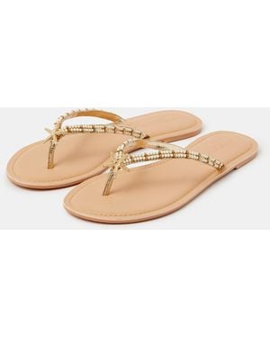 Accessorize Starfish Beaded Flip Flops - Natural
