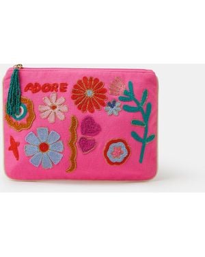 Accessorize Adore Embroidered Pouch - Pink