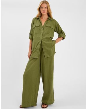 Accessorize Wide Leg Beach Trousers - Green