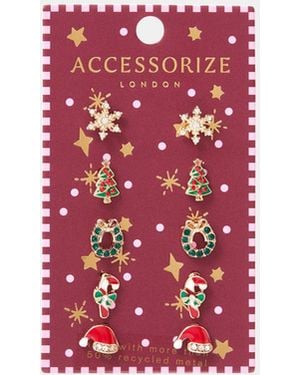 Accessorize 5-Pack Christmas Stud Earrings - Red