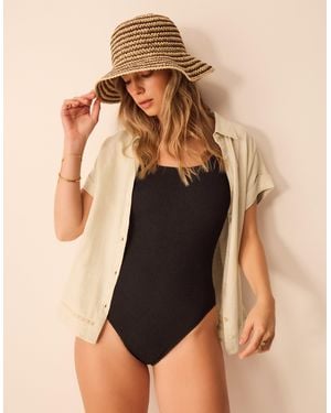 Accessorize Lace Trim Linen Shirt - Black