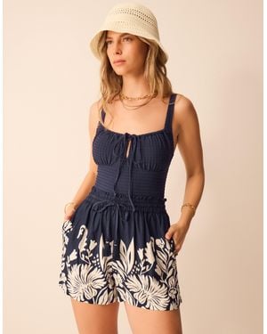 Accessorize Floral Print High Waist Shorts, & Cream - Blue