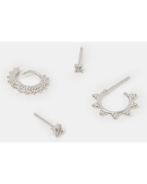 Accessorize 4-Pack Sterling-Plated Filigree Stud & Hoop Earrings - Natural