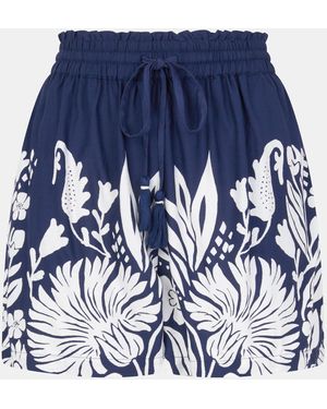 Accessorize Floral Print High Waist Shorts - Blue