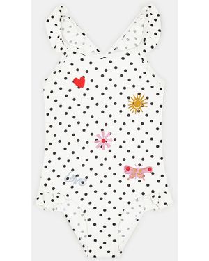 Accessorize Embroidered Polka Dot Swimsuit - White