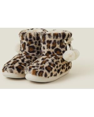 Accessorize Faux Fur Print Boot Slippers - Natural