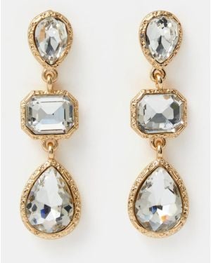 Accessorize Triple Gemstone Drop Earrings - White