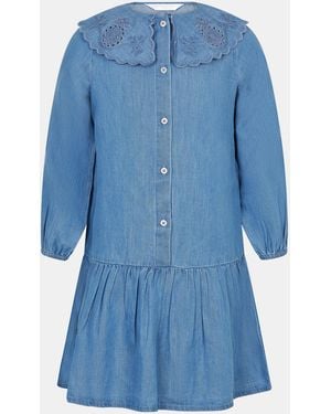 Accessorize Little Girl's Cotton/Lyocell Broderie Girls Long Sleeve Denim Dress - Blue