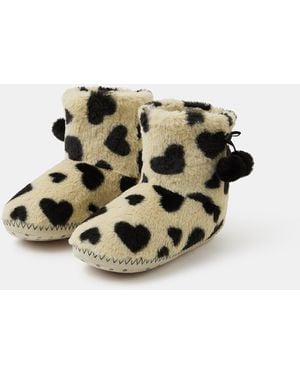Accessorize Fluffy Heart Print Slipper Boots - Black