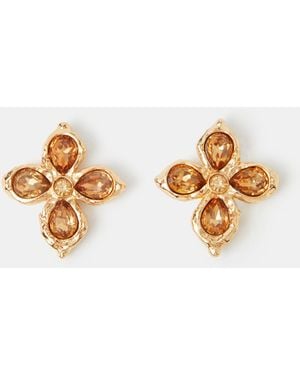 Accessorize Teardrop Cross Stud Earrings - Metallic