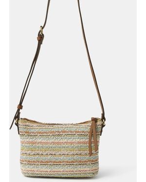 Accessorize Stripe Raffia Crossbody Bag - White