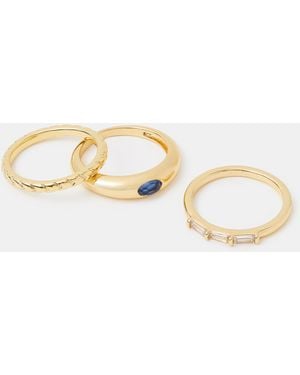 Accessorize 3-Pack 14Ct-Plated Mixed Gem Rings - Metallic