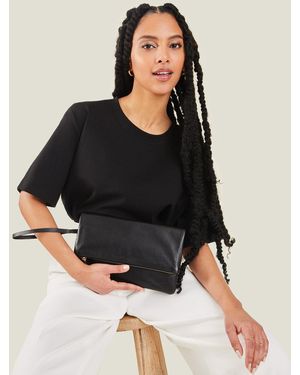 Accessorize Leather Fold-Over Clutch Bag - Black