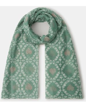 Accessorize Lightweight Cross Stitch Heart Print Scarf - Green