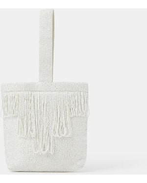 Accessorize Bridal Beaded Fringe Bag - White