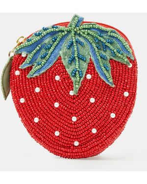 Accessorize Beaded Strawberry Coin Purse - Red