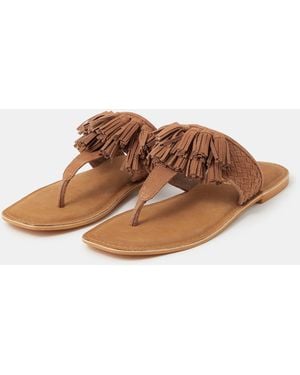 Accessorize Fringe Strap Suede Sandals - Brown