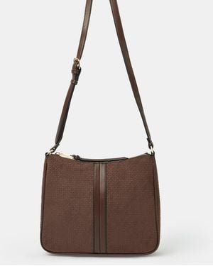 Accessorize Embossed Faux Suede Crossbody Bag - Brown