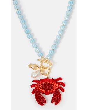 Accessorize Beaded Crab Charm Necklace - Red