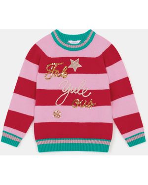 Accessorize Slogan Stripe Christmas Jumper - Red