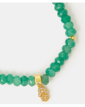 Accessorize 14Ct-Plated Healing Stone Bead Charm Bracelet - Green