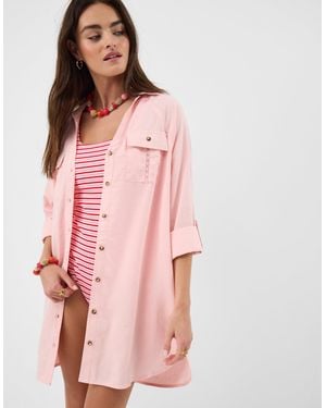 Accessorize Lace Trim Beach Cover Up Shirt - Pink