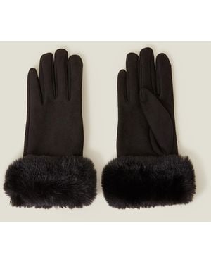 Accessorize Suedette Faux Fur Cuff Gloves - Black