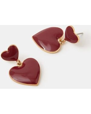Accessorize Enamel Heart Drop Earrings - Red