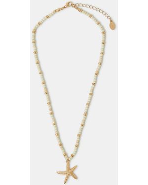 Accessorize Beaded Starfish Pendant Necklace - Brown