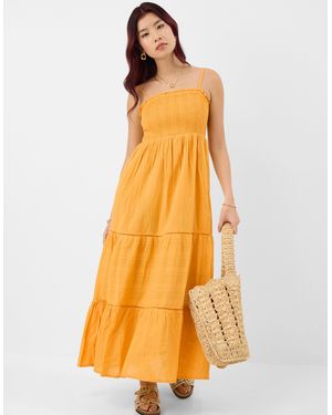 Accessorize Shimmer Smocked Midi Dress - Yellow