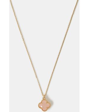 Accessorize 14Ct-Plated Rose Quartz Clover Pendant Necklace - Black