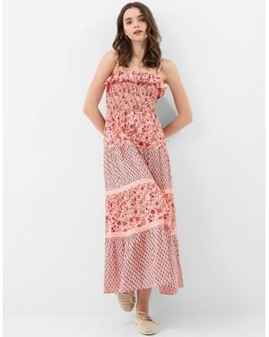 Accessorize Maxi Print Cotton Beach Floral Mix Smocked Dress - Red
