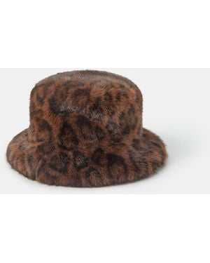 Accessorize Leopard Faux Fur Bucket Hat - Brown