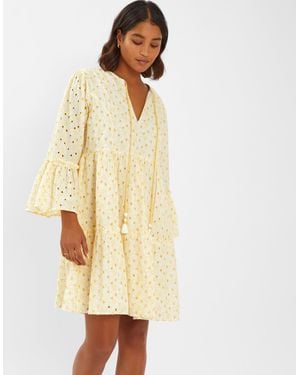 Accessorize Broderie Flute-Sleeve Cotton Mini Dress - Natural