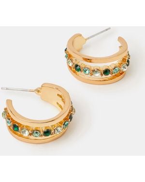 Accessorize Gemstone Triple Hoop Earrings - Metallic