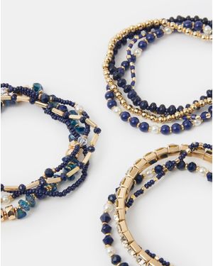 Accessorize 11-Pack Semi Precious Bead Stretch Bracelets - Blue