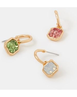 Accessorize 3-Pack Gem Drop Hoop Earrings - Metallic