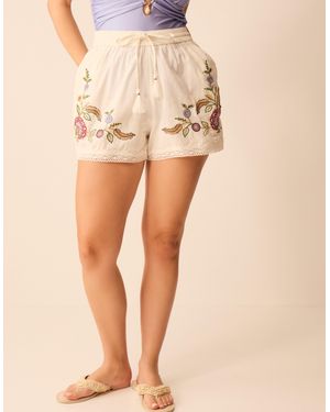 Accessorize Floral Embroidered Lace Trim Shorts - Natural