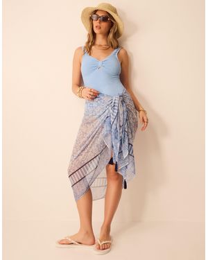 Accessorize Floral Print Sarong - Blue
