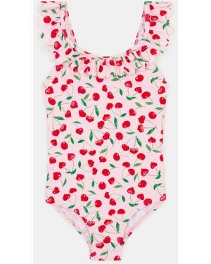 Accessorize Little Girl's Sleeveless Cherry Print Girls Frill Swimsuit - Red