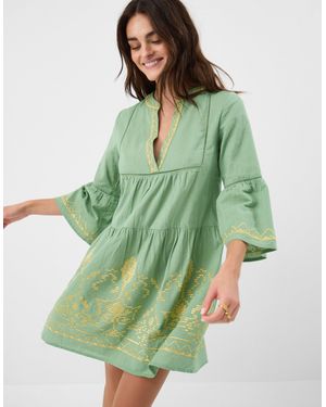 Accessorize Embroidered Flute Sleeve Mini Dress - Green