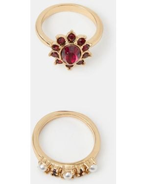 Accessorize 2-Pack Gemtstone Pearl Rings - White
