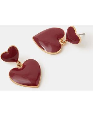 Accessorize Enamel Heart Drop Earrings - Red