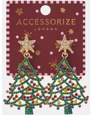 Accessorize Embellished Christmas Tree Drop Earrings - Red